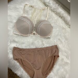 Victoria's Secret Cream and Tan Mesh Bra Set